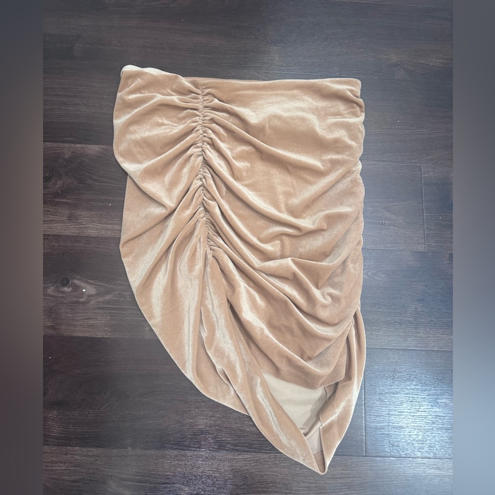 Express Asymmetrical Tan Ruched Skirt